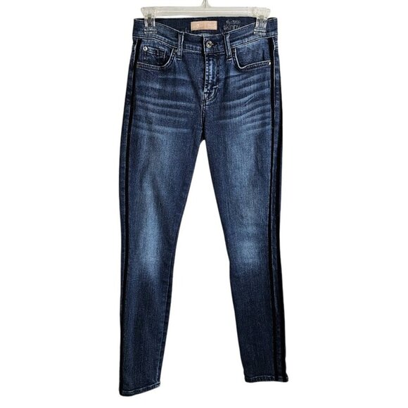 Women's 7 FOR ALL MANKIND The Ankle Skinny Jeans DARK BLUE size 26 Denim Chic - Picture 1 of 10